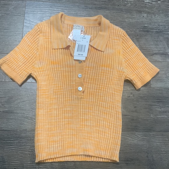 L SPACE ribbed collared short sleeve molly top apricot size small - Picture 4 of 9